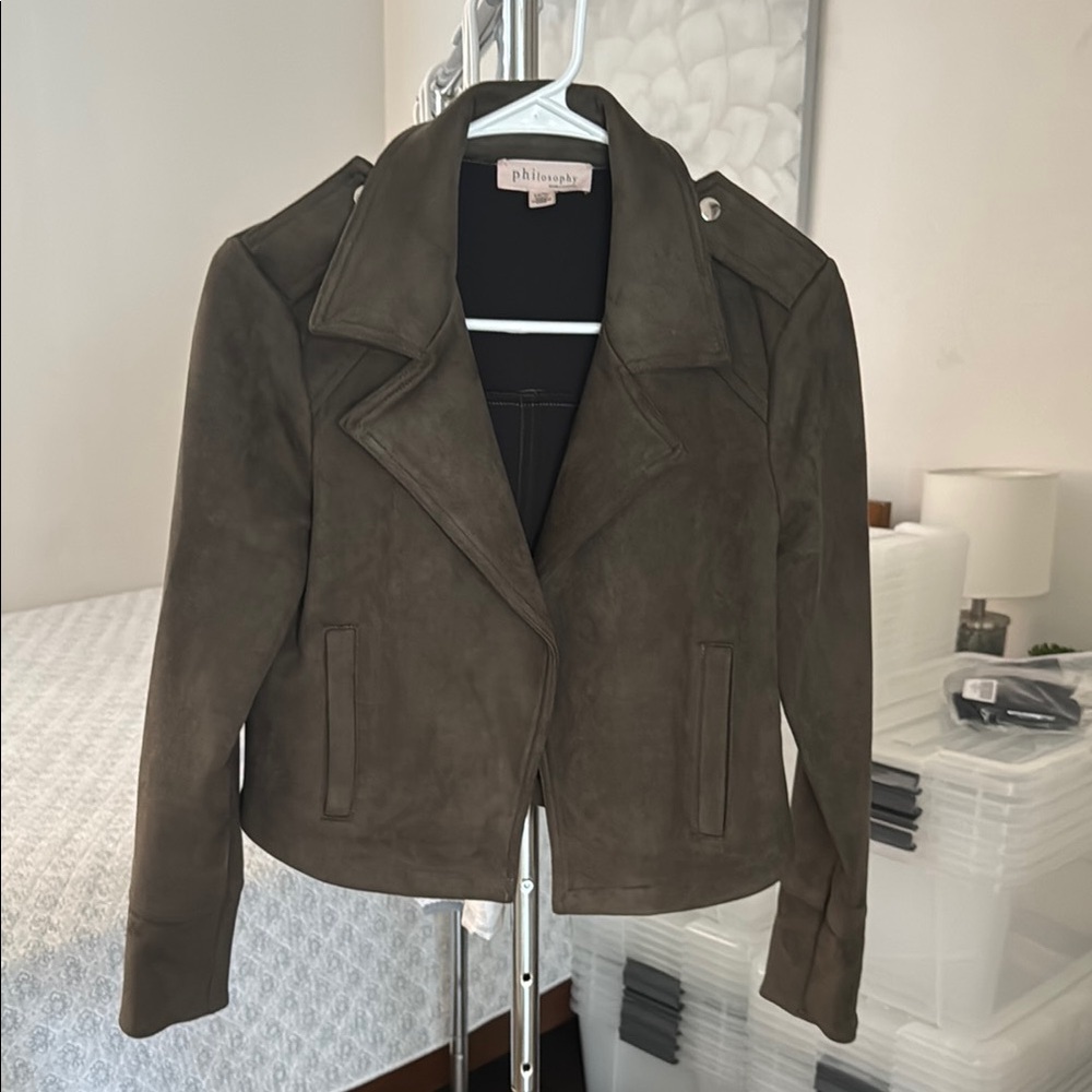 Philosophy Green Leather Jacket Tailored Fit